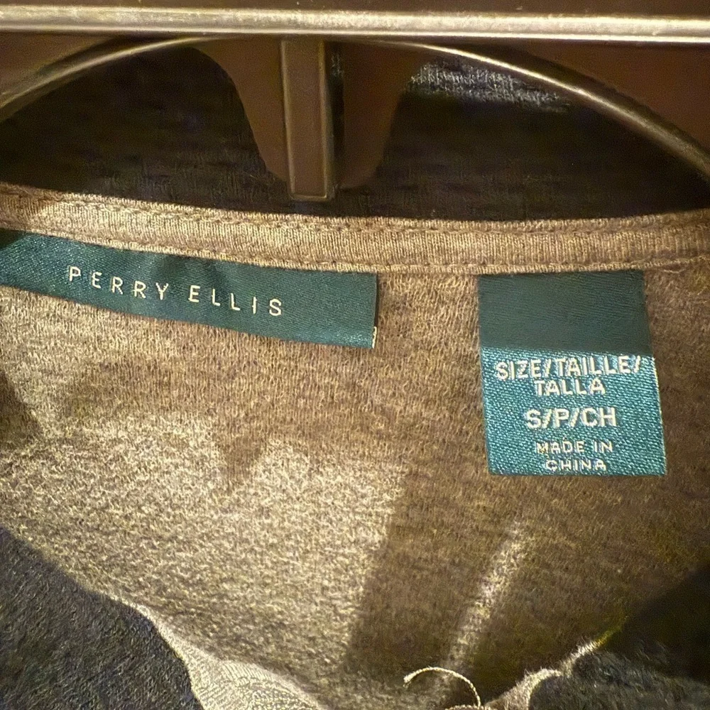 Perry Ellis Grayish Cotton Poly Fleece Zippered SWEATER Small